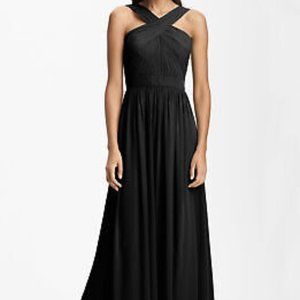 Monique Lhuilleier Bridesmaid Criss Cross Neck Black Chiffon A-Line Dress- Sz 10